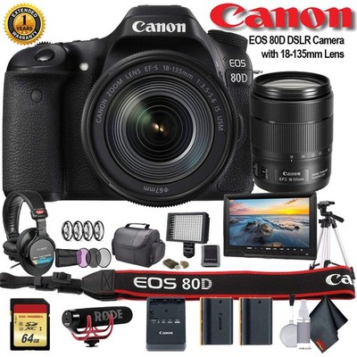 Canon EOS 80D DSLR Camera with 18-135mm Lens 1263C006 W/Bag, Extra Bundle3
