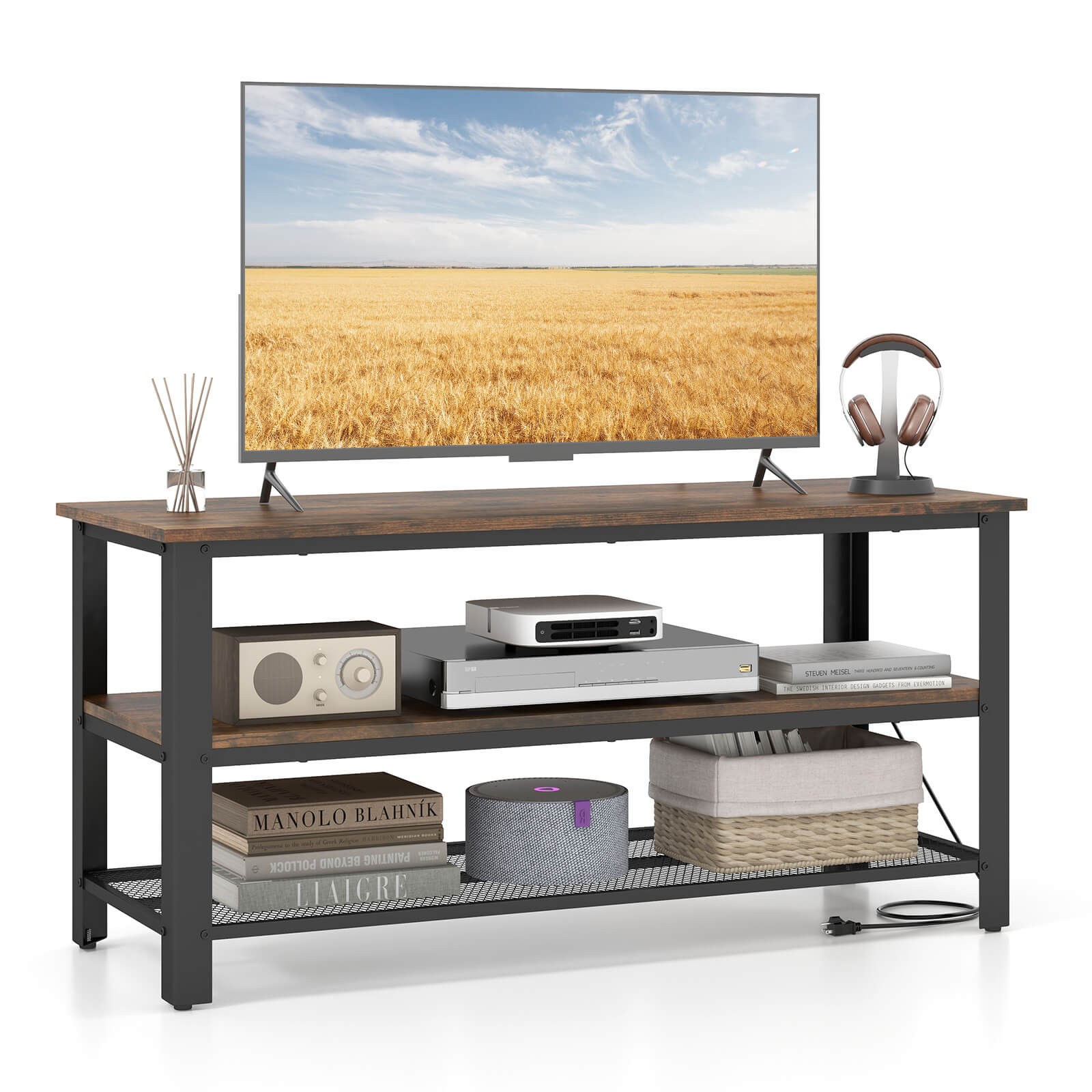 For Tvs Up To 50" W/storage Shelves & Recessed Power Outlets