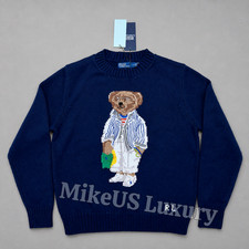 POLO RALPH LAUREN Dark Blue Stripes Polo Bear Sweater Women Large NWT