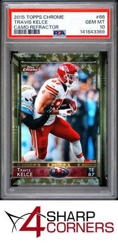 2015 TOPPS CHROME CAMO REFRACTOR #86 TRAVIS KELCE #/499 PSA 10