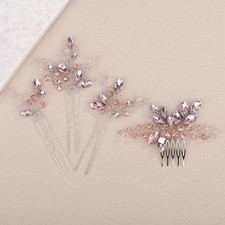 Bride Rhinestone Wedding Hair Comb with Hair Pins Set Shiny Rhinestone Head Piec