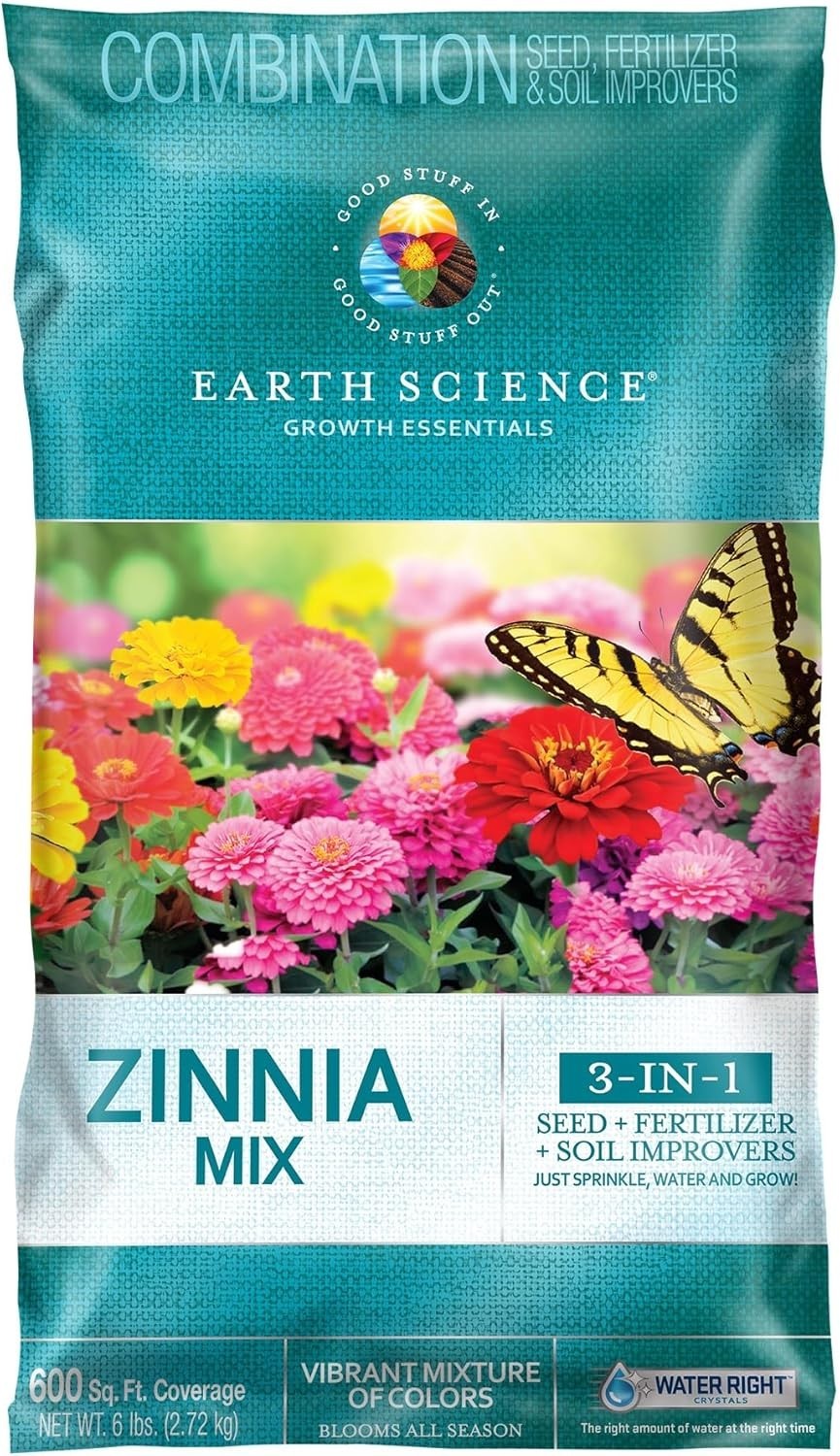Earth Science Zinnia Wildflower Mix—6lb – 3-in-1 Seeds Plant Food & Soil Cond...