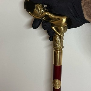 Bronze Lady Sculpture Walking Stick Cane Woman Wood Design Handle Female Signed