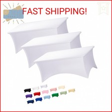 Fixwal 3 Pack White Table Cloths Rectangle 6FT, Tablecloths Rectangular Stretch