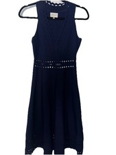 MILLY Women  s Small Navy Blue Sleeveless Knit Dress Cutout Hem