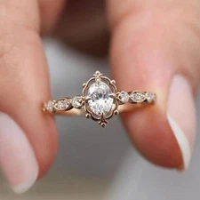 Minimalist Oval Cut Ring Dainty Elegant Moissanite Promise Ring for Women's Gift