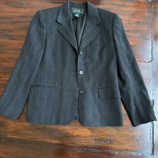 Lauren Ralph Lauren WOMENS SZ 8 Gray Wool Pinstripe Blazer Jacket USA 90s