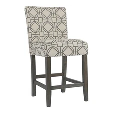 HomePop 24" Traditional Wood and Fabric Parsons Counter Stool in Gray Lattice