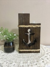 Wood Handcrafted Candle Holder Anchor