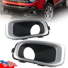 Front Bumper Fog Light Lamp W/Chrome Cover Trim For Jeep Renegade 2015-2017 2018