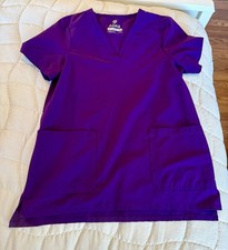 Adar Women's Medium Scrub Top Purple V Neck Short Sleeve