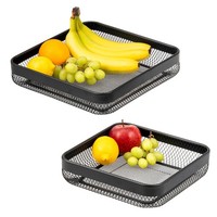Eluno Obstkorb – Brotkorb 2Er Set, Eckige Obstschale, Aus Schwarzem Metall
