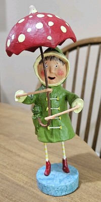 VINTAGE Lori Mitchell Folk Art RARE April Showers - Girl with RED Umbrella 