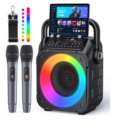 Karaoke Machine Portable Bluetooth Speaker with 2 Wireless Microphones
