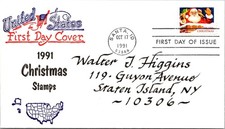 FDC 1991 SC #2579-2581 Christmas Stamps Cachet - Santa ID - Single - J27124