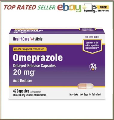 HealthCareAisle Omeprazole 20 mg 42 Delayed-Release Capsules Acid Reducer 42 ct