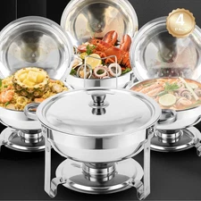 Elegant Silver Chafing Dishes for Buffet 4 Pack, 5QT Stainless Steel Food Warmer