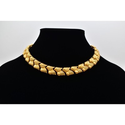 Napier Vintage Collar Necklace Matte Brushed Gold Polished Chunky Signed BinBD