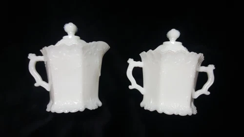 EAPG Westmoreland Specialty Nouveau Paneled Forget-Me-Not Sugar & Creamer