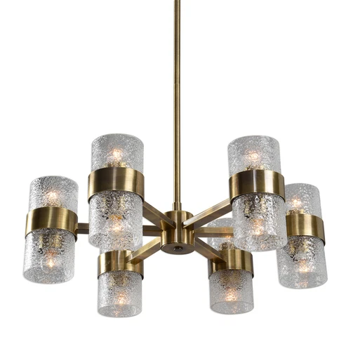 Modern Art Deco Crystal Shade Chandelier|Round 12 Light Contemporary Gold Brass - Picture 3 of 6