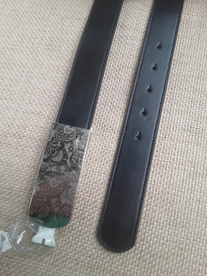 Cinturón cosido negro Robert Graham Malamocco talla 38 para hombre con hebilla de placa Paisley Foto 2 de 4