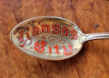 Antique KANSAS CITY, KANSAS Sterling Silver Souvenir Spoon-ENAMEL-Mechanics-33g