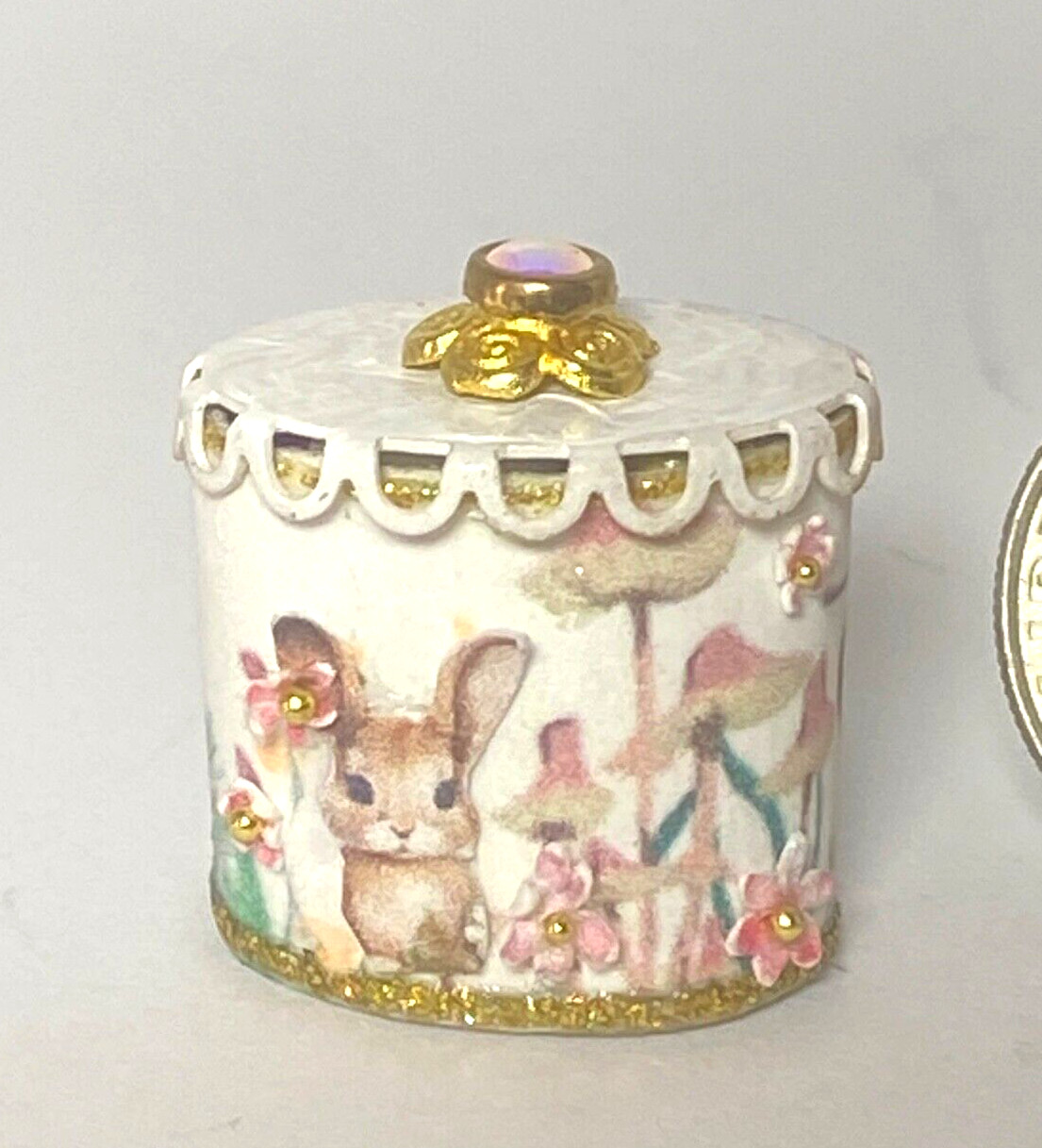 Artisan Oval Bunny Garden Easter Egg Gift Box 1:12 Dollhouse Signed OOAK 23