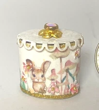 Artisan Oval Bunny Garden Easter Egg Gift Box 1:12 Dollhouse Signed OOAK 23