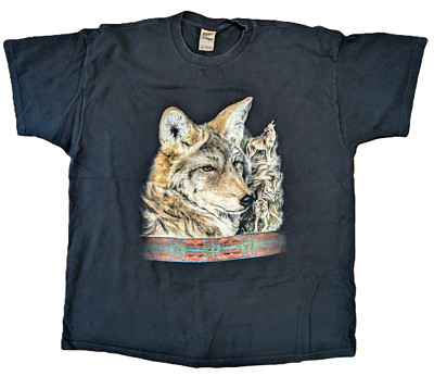 Vintage 90s USA Wolf Aztec 2XL Nature Graphic Design Cotton Short Sleeve T-Shirt