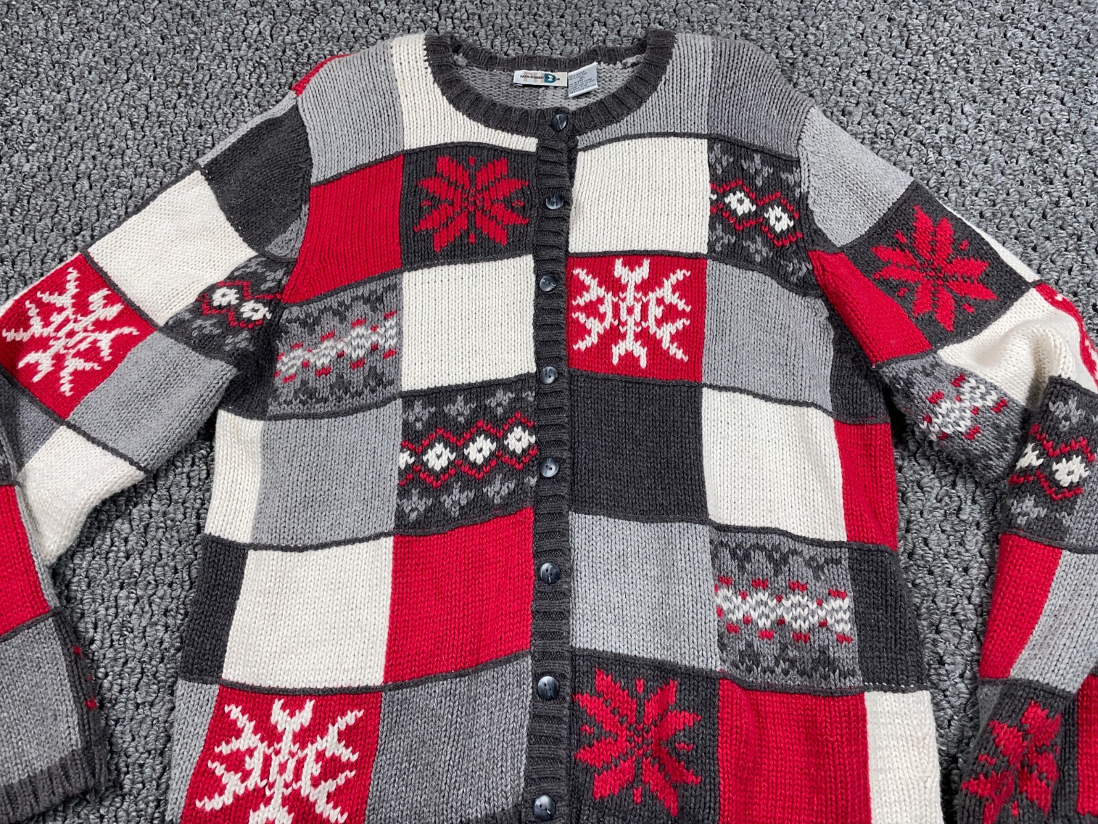 Patchwork Snowflake Pattern Cardigan Women's XL R… - image 12