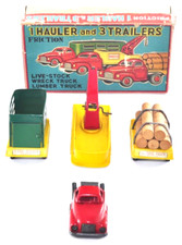 Rare Vintage Friction Tin Hauler Truck with 3 Trailers Made in Japan with Boxed