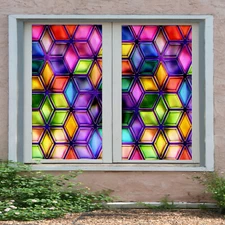 3D Color Rhombus ZHUA029 Window Film Print Sticker Cling Stained Glass UV Zoe