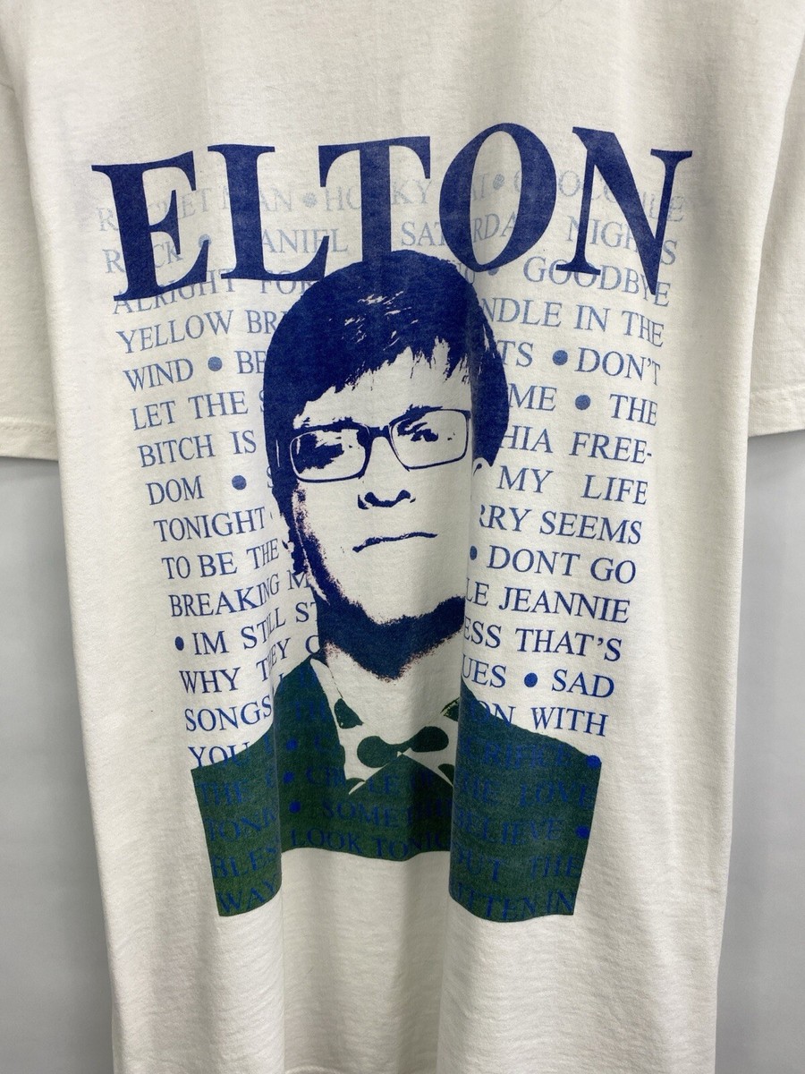 Vintage 90s Elton John World Tour t shirt size L color white | eBay