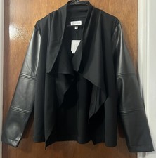 Rafaella Vegan Leather Ponte Draped Front Black Jacket Rsjfd026 Women Sz M Nwt