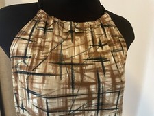 Geometric Summer Blouse Tunic Brown Black Sleeveless Top Size Large