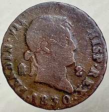 1830 Spanish 2 Maravedis Coin King Ferdinand VII Full Date Cross Of Don Pelayo