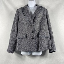 Karl Lagerfeld Jacket Women's 14W Blue White Blazer Tweed Long Sleeves NWOT
