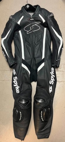 Spyke Blaster Mens One Piece Motorcycle Leather Suit Black White Eu 50 UK 40