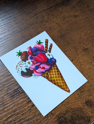Handmade Ice Cream Sticker   Original Copic Marker Art Drawing, Cute & Colorful