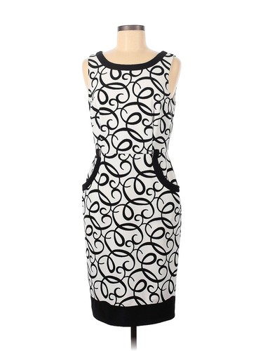 LONDON TIMES Women's Black White Geometric Shift Dress Size 12