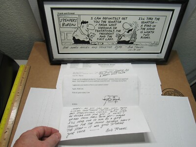 Signed BOB THAVES Frank & Ernest Desk Art For Senator Robert Bird W/ Letter