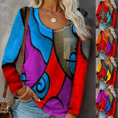 Damen Rundhals abstrakt Tunika lässig Tops Pullover Tee Camisole Weste T-Shirts - Bild 1 von 17