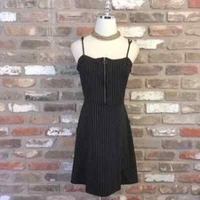 EXPRESS Women’s Y2K Black White Pinstripe Striped Zip Front Fit & Flare Dress L