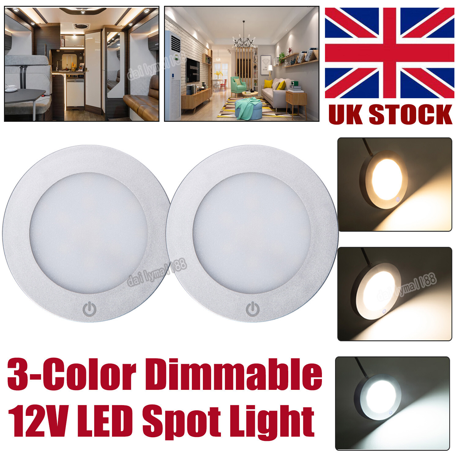 Caravan Interior Lights 12V LED Spot Lights Dimmable Touch Switch Motorhome Boat