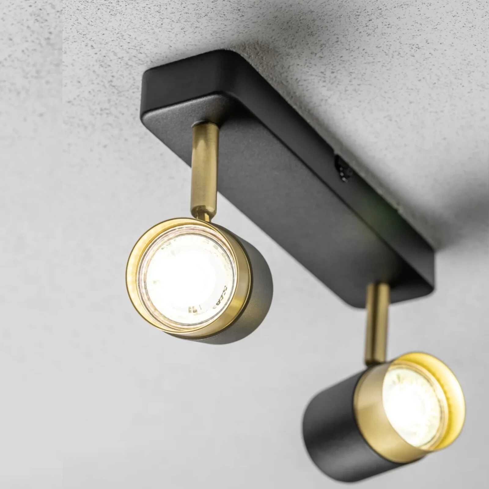 CGC ORIO Black & Brushed Gold Double Two Head GU10 Adjustable Ceiling Spot Light