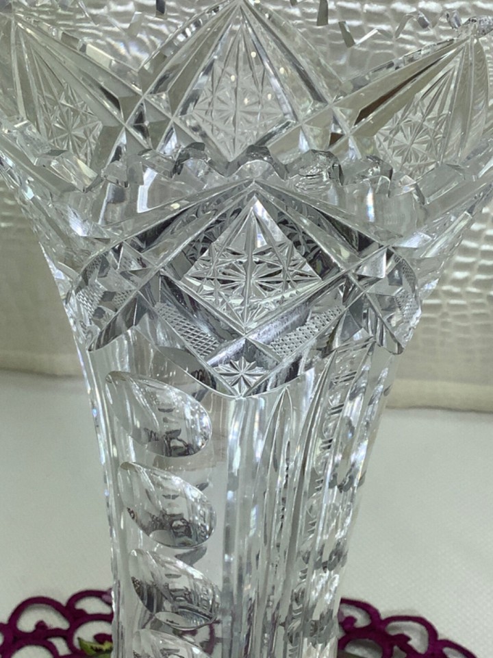 American Brilliant ABP Cut Glass Crystal Corset Vase 12” Large Antique
