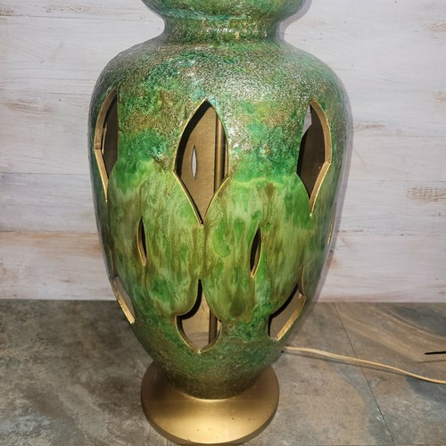 Huge 37" MCM Green Drip Lamp Art Pottery Cut Out Brutalist 60' 70's eBay