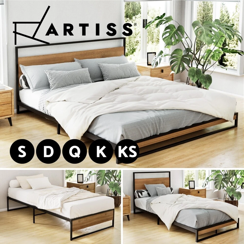 Artiss Metal Bed Frame Queen Double King Single Size Mattress Base Platform Wood
