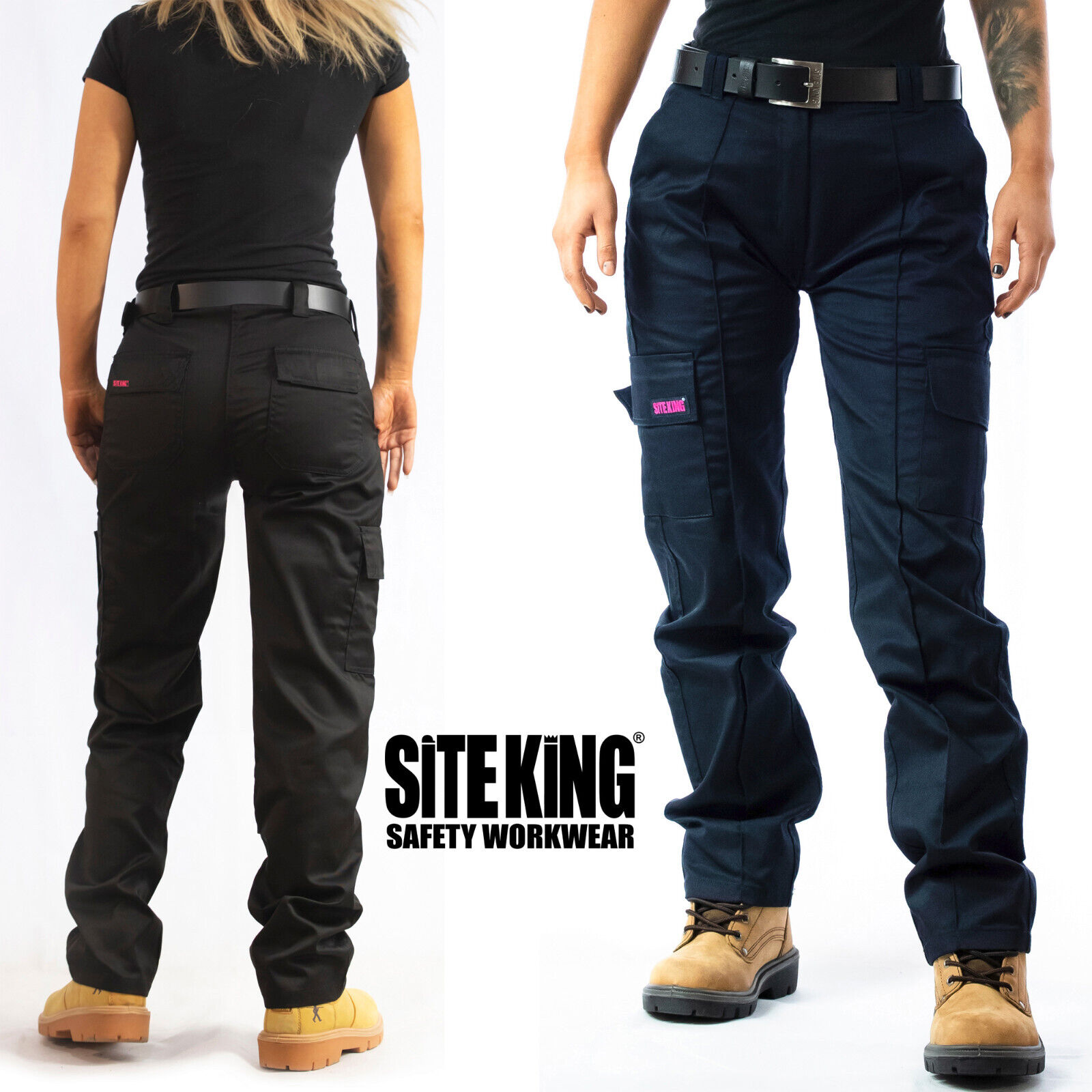 SITE KING Ladies Cargo Combat Work Trousers Size 8 to 22 Black or