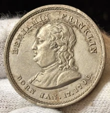 1860 Ben Franklin TIME IS MONEY - Jos H Merriam Token - Rarer Find